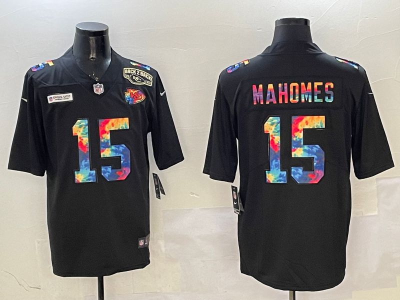 Men Kansas City Chiefs #15 Mahomes Black Rainbow 2025 Nike Limited NFL Jersey style 3293